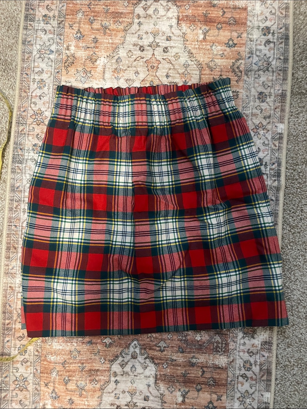 Plaid Red Elastic Waist Mini Skirt